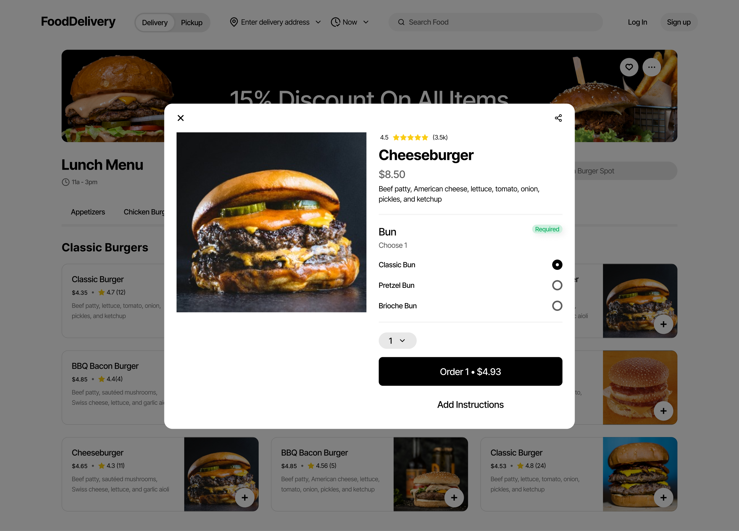 Food Delivery Web App - Buy Dialog