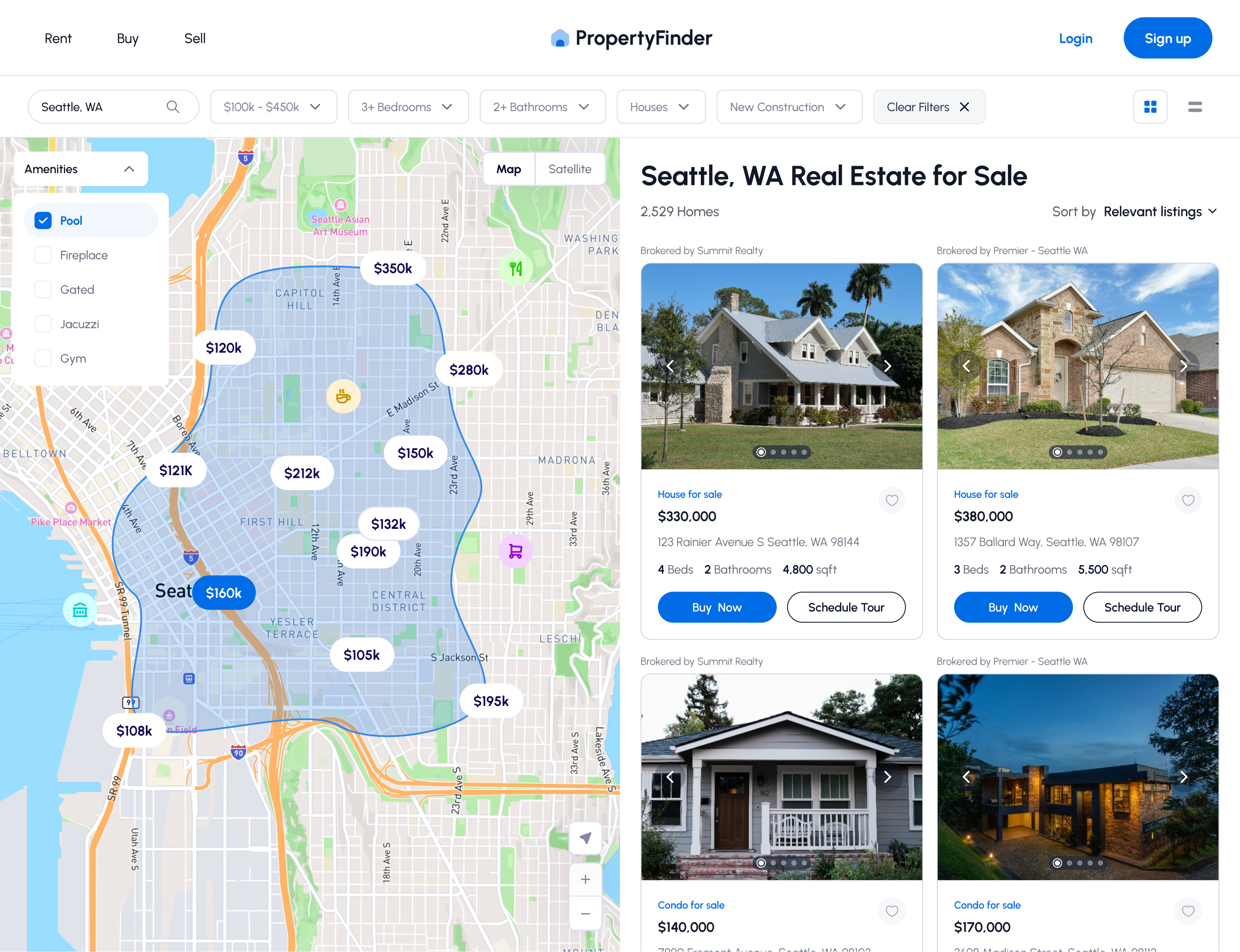 Property Buying, Selling, and Renting Web App - Grid View